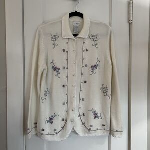 Granny Cardigan Sweater Koret White Embroidered